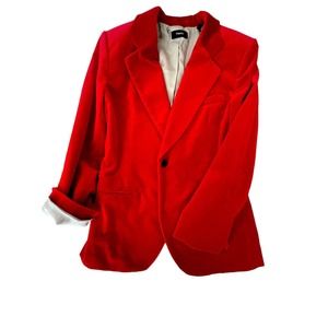 THEORY Suit 2 Pc Red Velvet Coat Pants New Silk Lining Size 8 Holiday Career